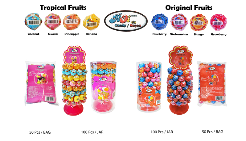 is a smaller type lollipop candy. roi pop jar comes with 100 pieces or 50 pieces in a bag.